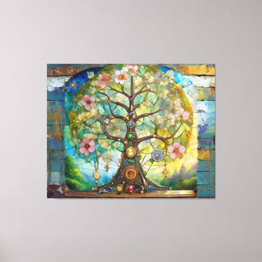 7 Chakra Blossoming Tree Of Life Canvas Afdruk (Voorkant)