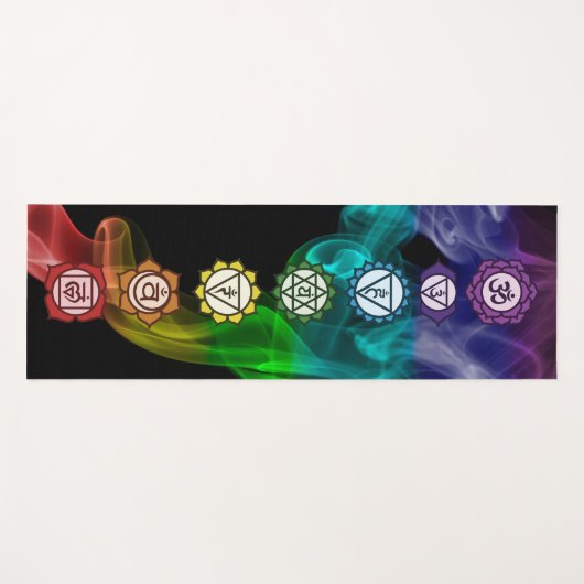 7 Chakra mantra regenboog cool bold zwart Yogamat (Voorkant (horizontaal))