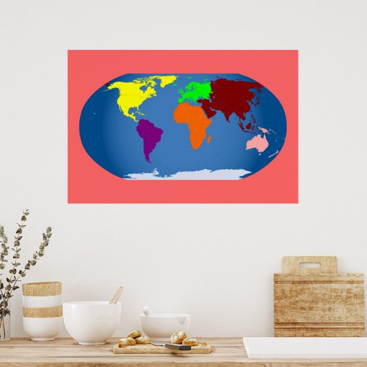 7 Continenten afdrukken kleurrijk 3 m per 2 ft Can Poster (Keuken)