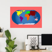 7 Continenten afdrukken kleurrijk 3 m per 2 ft Can Poster (Thuiskantoor)