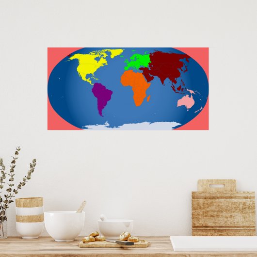 7 Continenten afdrukken Kleurrijke 3 ft per 1,2 ft Poster (Keuken)