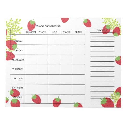 7-daagse wekelijkse maaltijdplanner – Verse aardbe Notitieblok (Voorkant)