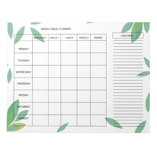 7-daagse wekelijkse maaltijdplanner – Verse groene Notitieblok (Voorkant)