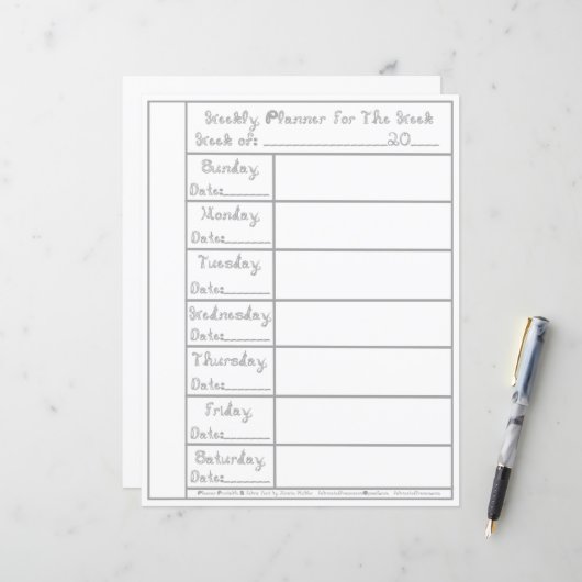 7-Daagse Zilveren Stof Font Wekelijkse Planner Sta (Voorkant / Achterkant in situ)