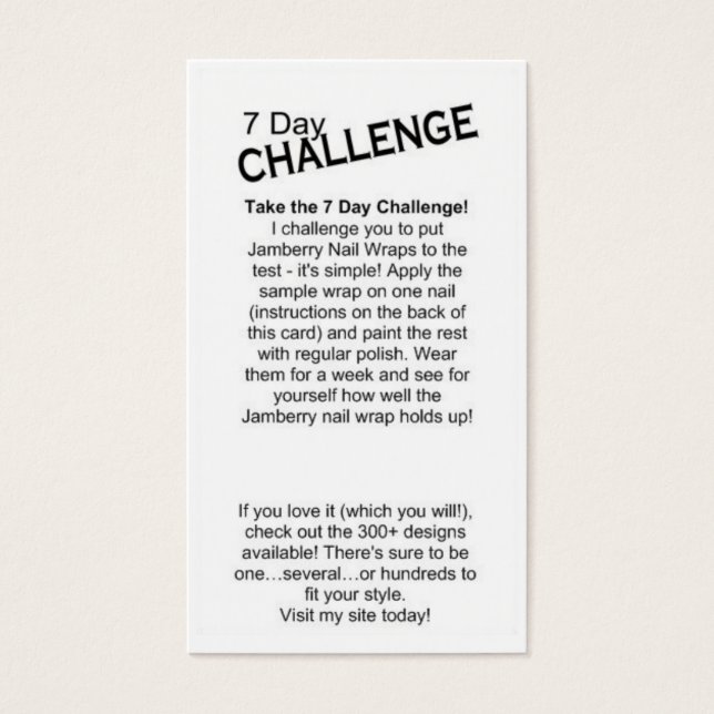 7 dagen Challenge Kaart (Voorkant)