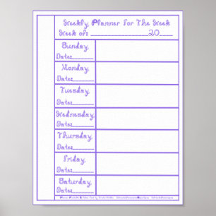 7 dagen Periwinkle Fabric Font Weekly Planner Prin Poster