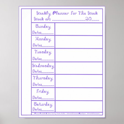 7 dagen Periwinkle Fabric Font Weekly Planner Prin Poster (Voorkant)