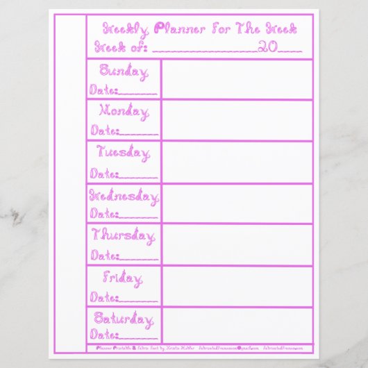 7 dagen roze lila stof lettertype weekplanner papi (Voorkant)