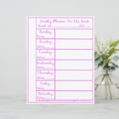 7 Day Pink Lilac Fabric Font Weekly Planner Paper (Staand voorkant)