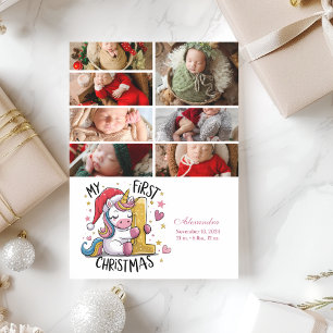 7 Foto 1e Kerst Baby Roze Gouden Eenhoorn Feestdagenkaart