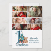 7 Foto Blue Teddy Baby 1st Christmas Feestdagenkaart (Voorkant)