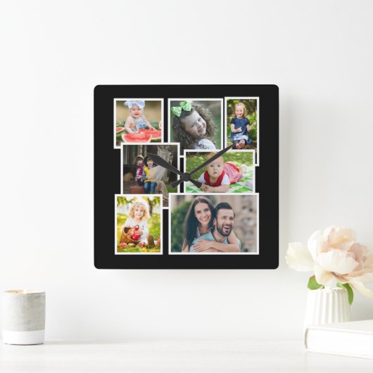 7 Foto Collage Black Creëer Vierkante Klok (Huis)