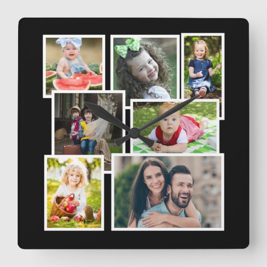 7 Foto Collage Black Creëer Vierkante Klok (Voorkant)