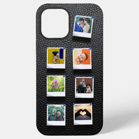 7 Foto Collage Black Leather Modern iPhone Hoesje (Achterkant)