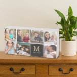 7 Foto Collage Familienaam Monogram Black Gold Houten Kist Print<br><div class="desc">Creëer je eigen unieke 7 foto-collage-houten bord gepersonaliseerd met familienaam en monogram-initiaal.</div>