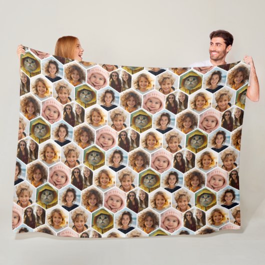 7 Foto Collage - funky hexagon patroon wit Fleece Deken (In situ)