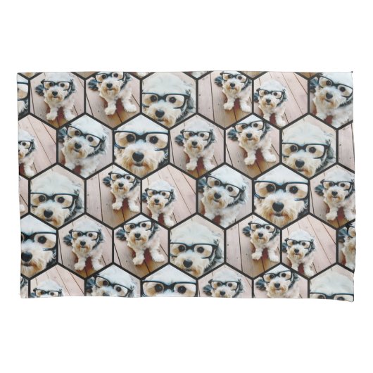 7 Foto Collage - funky hexagon patroon zwart Kussensloop (Voorkant)