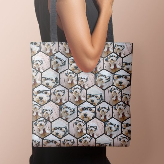 7 Foto Collage - funky hexagon patroon zwart Tote Bag