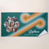 7 Foto Collage funky zeshoek patroon zonsondergang Strandlaken (Voorkant)