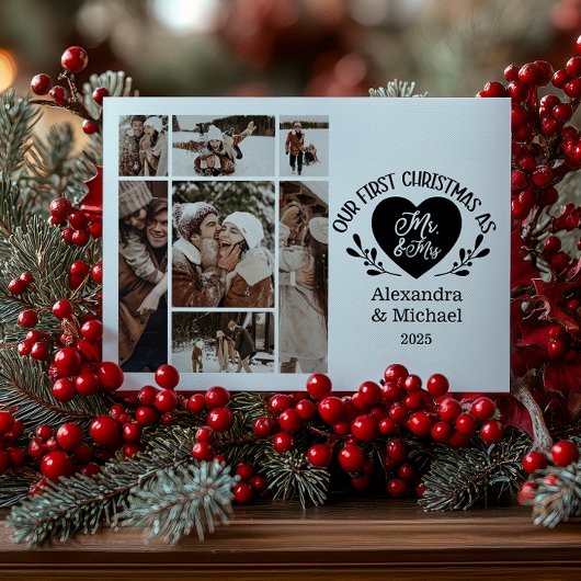 7 Foto Hart Eerste Kerst als Mr & Mrs. Feestdagenkaart