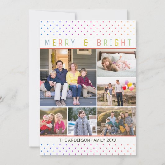 7 Foto Merry Bright Rainbow Polka Dots Feestdagenkaart (Voorkant)