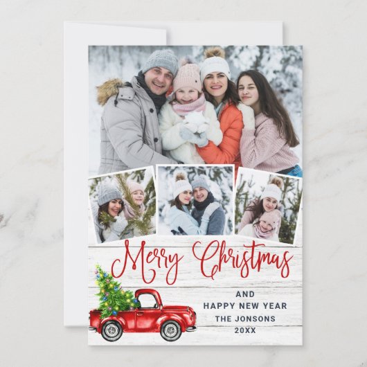 7 Foto Merry kerstrood Boerderij Truck Feestdagenkaart (Voorkant)