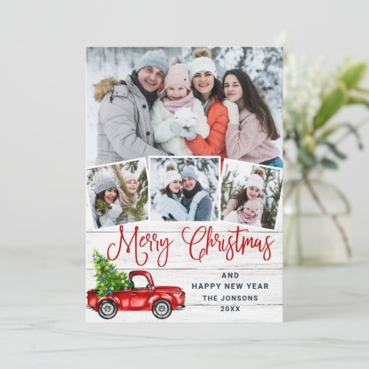 7 Foto Merry kerstrood Boerderij Truck Feestdagenkaart (Staand voorkant)