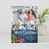 7 Foto Merry kerstrood Boerderij Truck Feestdagenkaart (Staand voorkant)