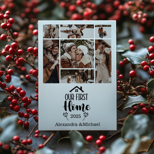 7 Foto minimalistisch Kerstmis ons eerste huis Feestdagenkaart