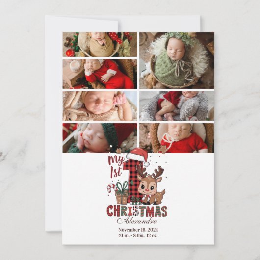 7 Foto Plaid Rendier Eerste Kerstmis Feestdagenkaart (Voorkant)