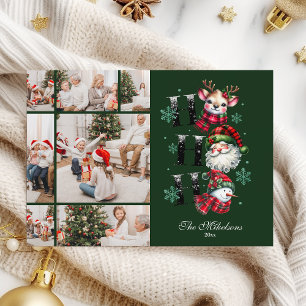 7 Foto Retro Gingham Santa & Friends Kerstmis Feestdagenkaart