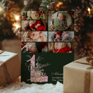 7 Foto Roze Groene Baby Eerste Kerstdag Feestdagenkaart