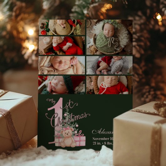 7 Foto Roze Groene Baby Eerste Kerstdag Feestdagenkaart