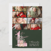 7 Foto Roze Groene Baby Eerste Kerstdag Feestdagenkaart (Voorkant)