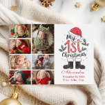 7 Foto Schattige Santa Baby 1st Christmas Feestdagenkaart<br><div class="desc">Vier de eerste kerst van je pasgeboren baby met deze lieve en feestelijke fotokaart met speelse vakantie-elementen zoals kerstlaarzen, hulst en een rood pet. Ontworpen voor trotse nieuwe ouders, combineert deze schattige lay-out de foto van uw baby met hun geboortegegevens en naam, waardoor een aandenken ontstaat dat de harten nog...</div>