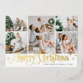 7 FOTO Sparkle Merry KerstGold Folie Feestdagenkaart (Voorkant)