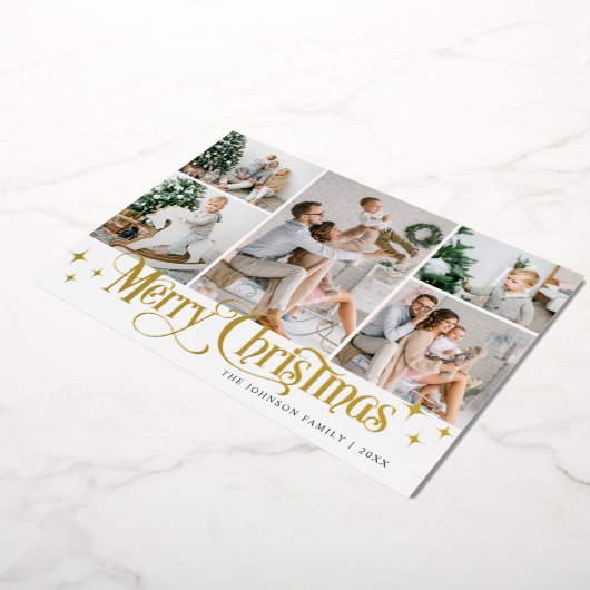 7 FOTO Sparkle Merry KerstGold Folie Feestdagenkaart (Gedraaid)