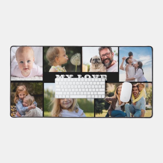 7 Fotocollage en MY LOVE Tekst Custom Monogram Bureaumat (Keyboard & Muis)