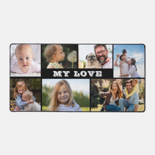 7 Fotocollage en MY LOVE Tekst Custom Monogram Bureaumat (Voorkant)