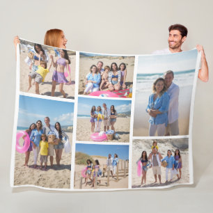 7 Fotocollage familie sjabloon gepersonaliseerd Fleece Deken