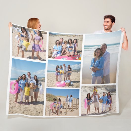 7 Fotocollage familie sjabloon gepersonaliseerd Fleece Deken (In situ)