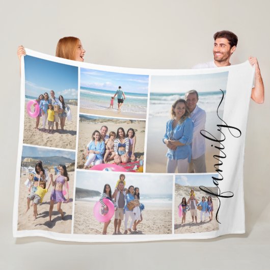 7 Fotocollage familie sjabloon gepersonaliseerd Fleece Deken (In situ)