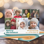 7 Fotocollage - Merry Christmas Retro Line Art Feestdagenkaart<br><div class="desc">Terug - Retro Line Art in Blauwgroen Groen en Rust Sinaasappel - Gebruik 7 vierkante foto's en maak een unieke en trendy Merry Christmas groet met een modern script lettertype op de voorkant en een feestelijk line art patroon op de achterkant. Als u iets wilt verplaatsen, klikt u op de...</div>
