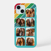 7 fotocollage met retro 70s geïnspireerde strepen iPhone 15 case (Achterkant)