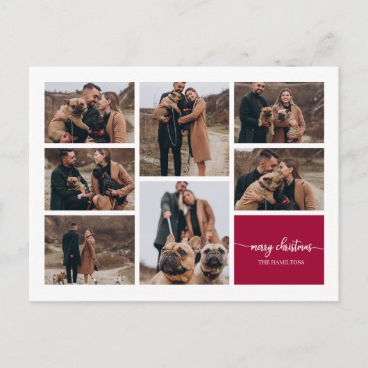 7 Foto's Collage Elegant Script Merry Kerstmis Briefkaart (Voorkant)