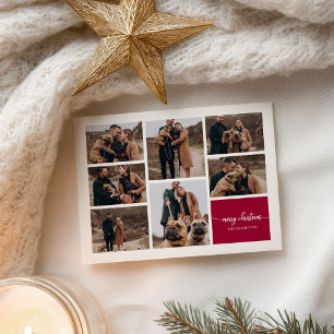 7 foto's collage Elegant script Prettig kerstfeest Briefkaart