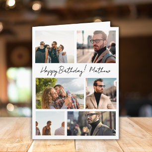 7 Foto's Collage Vrienden Familienaam Verjaardag Kaart