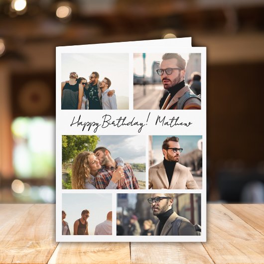 7 Foto's Collage Vrienden Familienaam Verjaardag Kaart