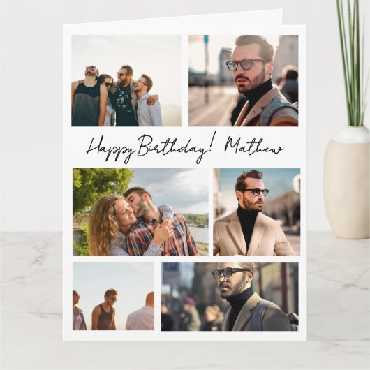 7 Foto's Collage Vrienden Familienaam Verjaardag Kaart (Voorkant)