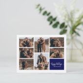 7 Foto's Prettige feestdagen Modern Collage Navy B Briefkaart (Staand voorkant)